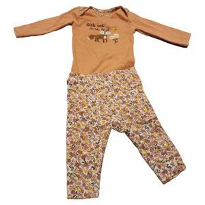 Carter's Matching Set Girls Sz 3M Brown Embroidered Logo Onesies Floral Leggings